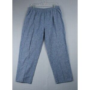 Erin London Pants Linen Silk Blend Size 16 Blue Denim Look Elastic Waist Beach